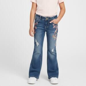 Squeeze Girls Long Bootcut Jeans Floral Embroidery Distressed Size 5